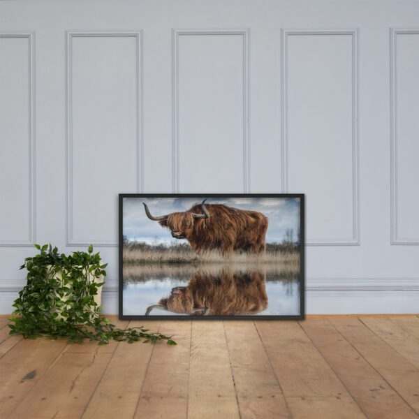 Water Buffalo Water Reflection Poster - Framed