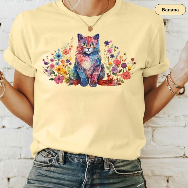 Floral Cat Shirt Animal Lover Flower Shirt