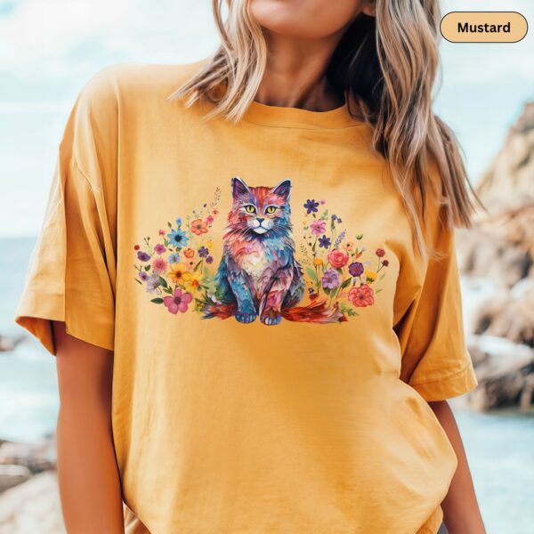 Floral Cat Shirt Animal Lover Flower Shirt