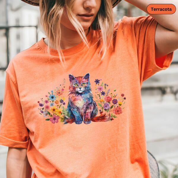 Floral Cat Shirt Animal Lover Flower Shirt