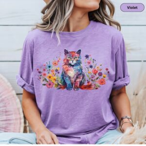 Floral Cat Shirt Animal Lover Flower Shirt